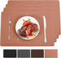 Vinyl Placemats Set of 4 Heat Resistant Easy Clean Non-Slip Place Mats for Dining Table. Faux Leather Waterproof Stain Resistant Wipeable Washable PU Table Mats(4, Coral)