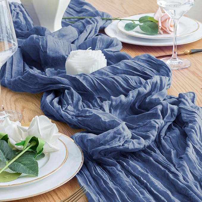 Cheesecloth Table Runner 10FT 3Pcs Blue Boho Gauze Sheer Runners | Cheese Cloth - Image 5