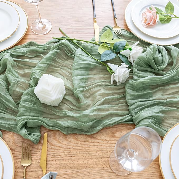 Cheesecloth Table Runner Sage Green 10FT Boho Gauze Table Runners | 120 Inch - Image 5