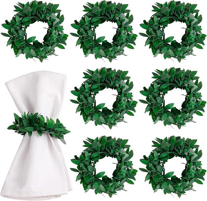 wonlex Handmade Leaf Wreath Napkin Rings Set of 8, Farmhouse Leaf Napkin Ring by wonlex
