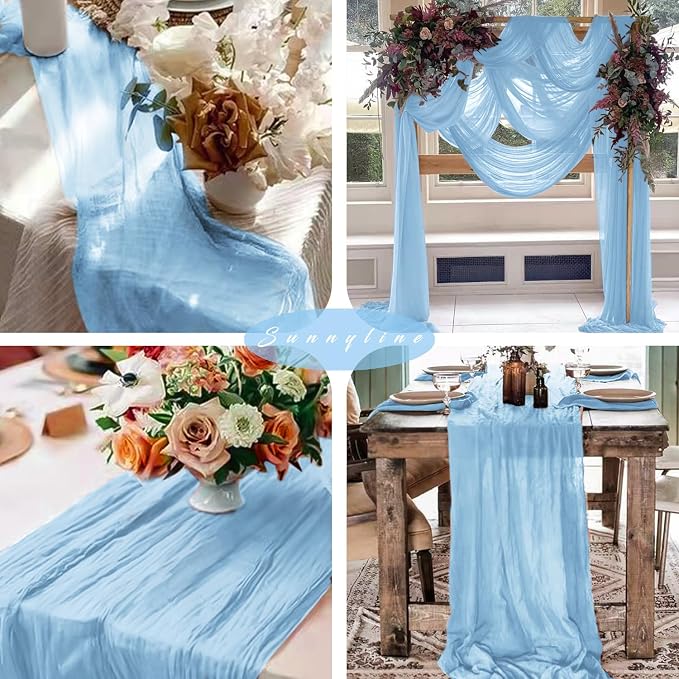 12 Pcs Baby Blue Cheesecloth Table Runner 10FT Runner - Image 6