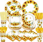 450 Pcs Sunflower Birthday Tableware Set Decorations, Serves 50 | Floral Paper by Unknown