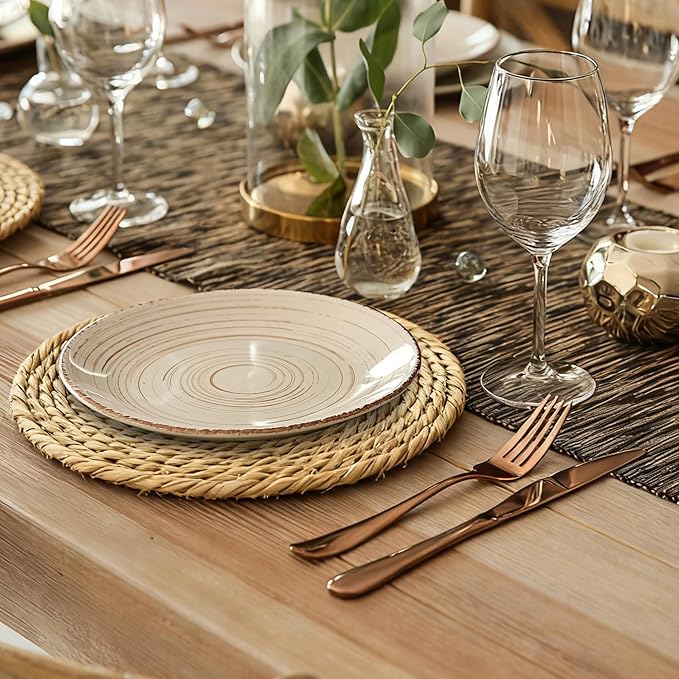 Elcoho 40 Pieces Round Woven Placemats 13.8 Inch Boho Rattan Placemats Farmhouse Braided Place Mats Woven Plate Chargers Rustic Wicker Table Mats for Dining Table