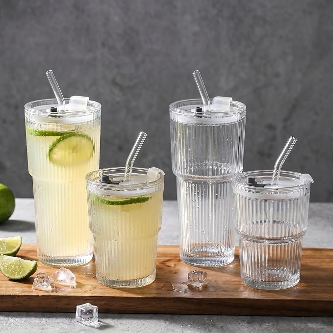 Ribbed Glass Tumbler Drinking Glasses - Image 2