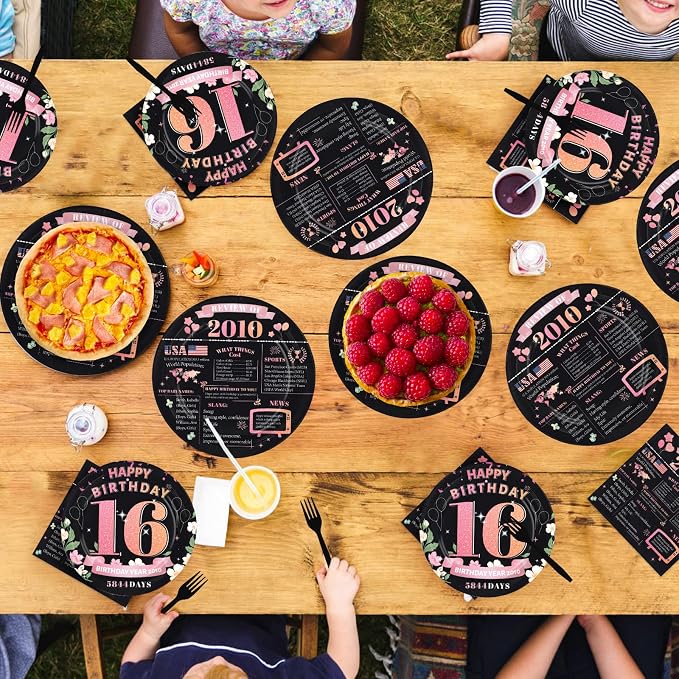 96Pcs 16th Birthday Party Decorations, Serves 24 | Rose Gold Plates and Napkins - Image 8