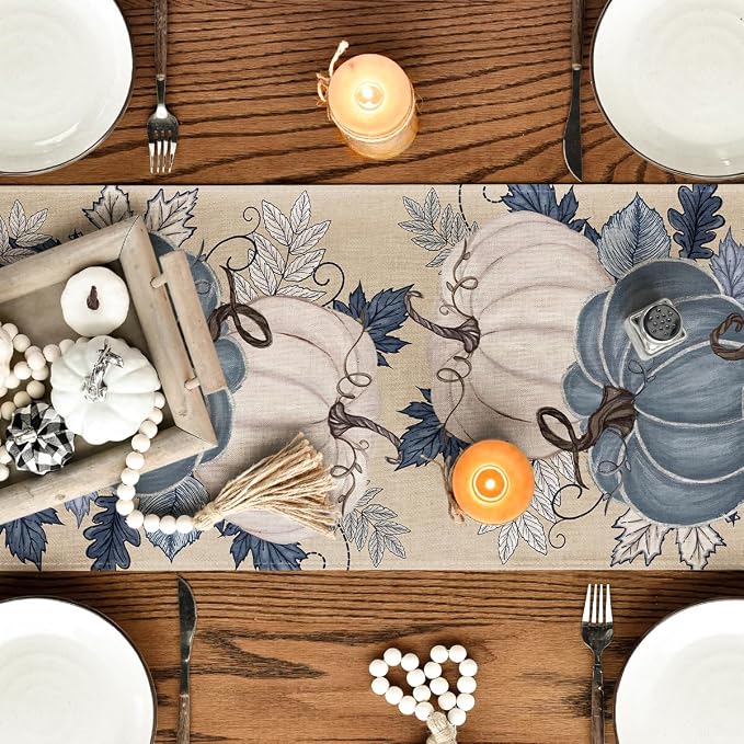 Artoid Mode 210 GSM Fall Table Runner 13x72 Inch Home Party Decor | Blue and - Image 7