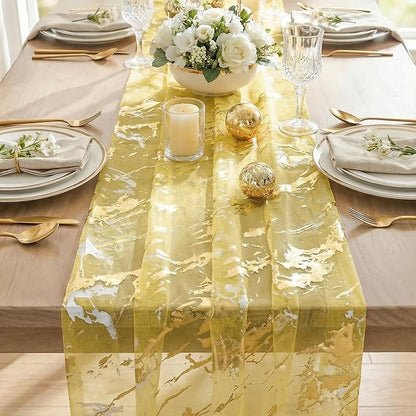 Artoid Mode Marble Pattern Yellow Gauze Table Runner 10FT, Glitter Metallic - Image 6