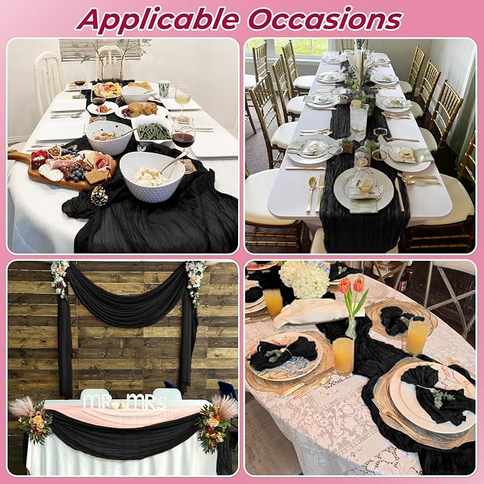 6 Pack Black Cheesecloth Table Runner 20 x 120 Inch Gauze Table Runner Fabric - Image 7