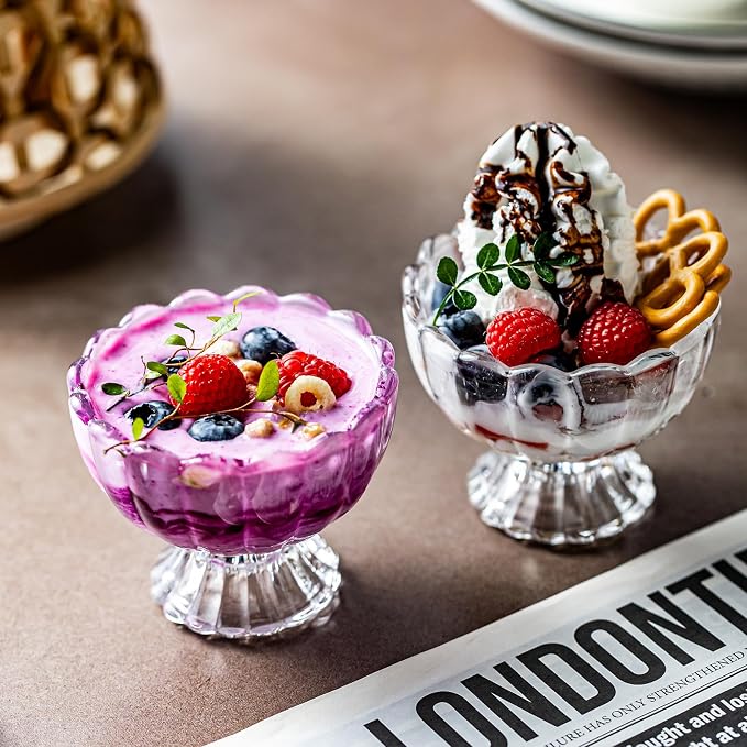 5oz Iced Cream Dessert Bowl, Vintage Footed Tulip Glass Dessert Cups, Cute - Image 7