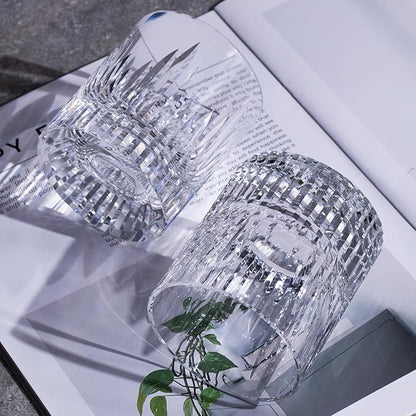 KAMMAK Crystal Whiskey Glasses Set of 2, Luxury 7.44oz Old Fashioned Glasses Stemless, Hand Blown Cocktail Glasses, Handcrafted Cut White Scotch Cup for Women, Men Gift for Bourbon,Home Bar