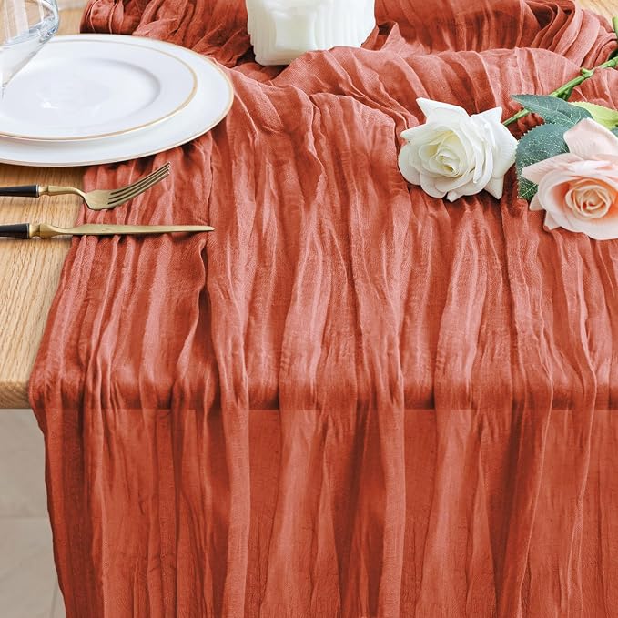 Cheesecloth Fall Table Runner Terracotta 10FT Boho Gauze Runners | 120 Inch by Wokceer