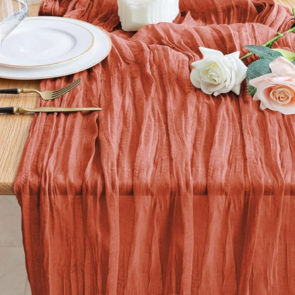 Cheesecloth Fall Table Runner Terracotta 10FT Boho Gauze Runners | 120 Inch by Wokceer