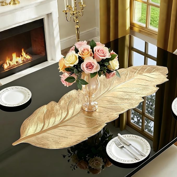 FAVE Gold Small Table Runner 36 Inch Dresser Vinyl Runner | Heat Resistant by FAVE