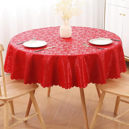 Smiry Round Table Cloth, Waterproof Heavy Duty Vinyl Tablecloths, Wipeable Washable Table Cover for Christmas, Kitchen and Dining Room (Red, 60" Round)