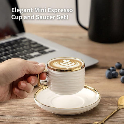 LETAOTAO Espresso Cups and Saucers Set of 4, 3oz Mini Demitasse Mugs | Ceramic - Image 5