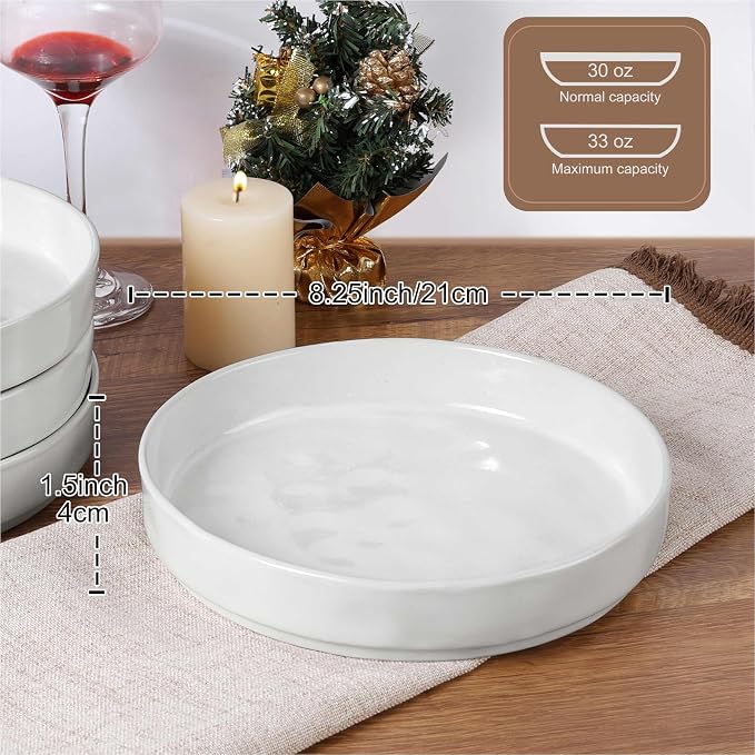 LIANYU 8.25" Wide Shallow Pasta Bowls Set of 4, Deep Dinner Salad Plates | - Image 2