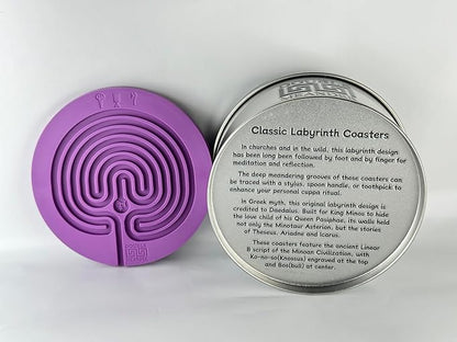 Classic Labyrinth Purple Silicone Coasters - Set of 8 Non-Slip, Heat-Resistant Drink Coasters for Coffee, Tea, and Glasses - Durable, Easy to Clean, Decorative Tabletop Protection