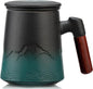 suyika Tea Cup with Infuser and Lid, 15.2 Ounce Wood Handle Ceramic Loose Leaf by suyika