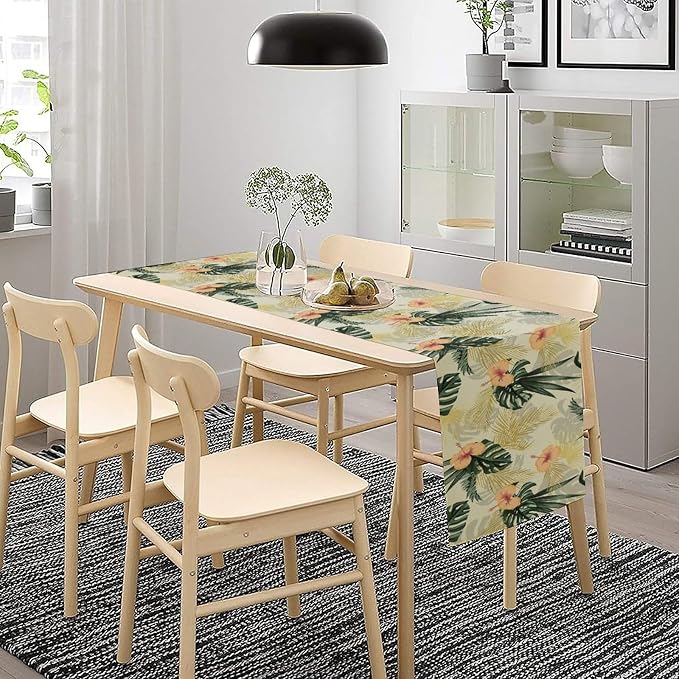 Tropical Leaves Table Runner Retro Boho Palms Tree Flower Hawaii Jungle - Image 3