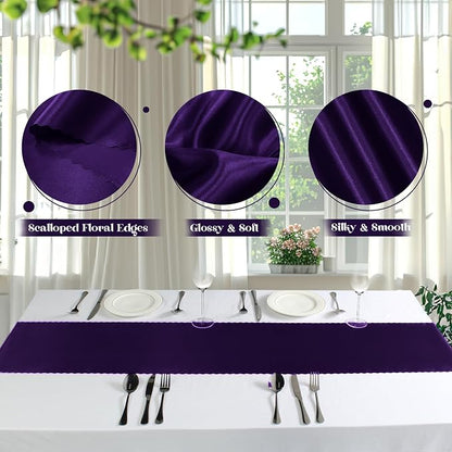 VACVELT Purple Satin Table Runners, 12x72 Inch, 2 Pack, Scalloped Edge | Silky - Image 6