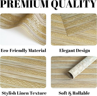 Placemats Set of 6 Vinyl/Plastic Woven Place Mats for Kitchen Table Indoor/Outdoor Washable Placemat Wipeable Dining Table Mats (Aurora Gold,6)