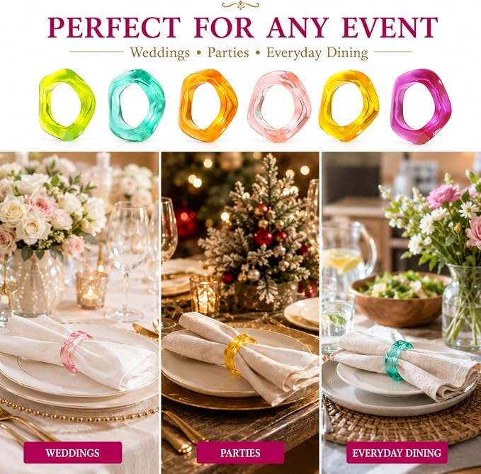 Epoxy Resin Spring Napkin Rings, 2.5x2.5x0.5 in. each, floral pastel design - Image 6