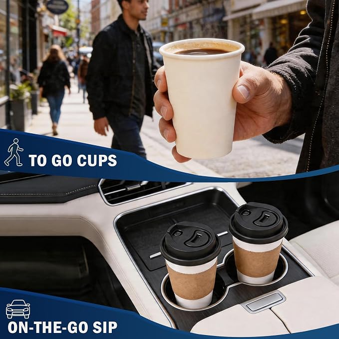 MOUMOULIFE Disposable Paper Coffee Cups 12 oz 300 Count Bulk, Leak-Proof White - Image 7
