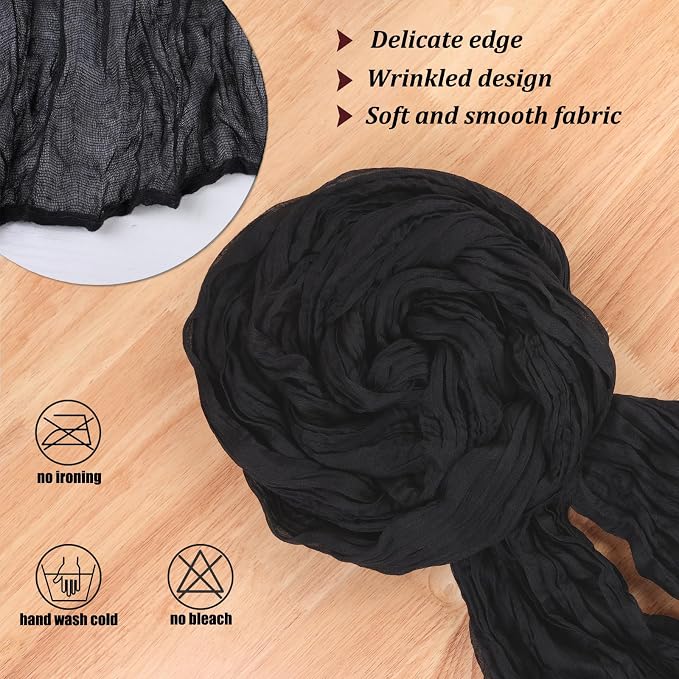Black Cheesecloth Table Runner 13.3FT Cheese Cloth Boho Table Runner Fall - Image 3