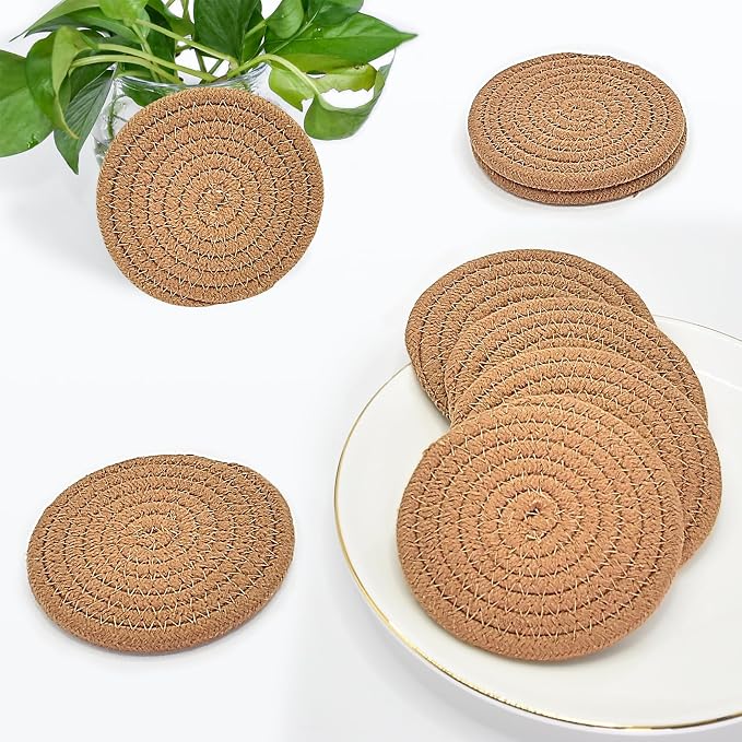 ABenkle Drink Coasters with Holder Set of 10, Cotton Woven Absorbent Coasters - Image 6