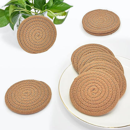 ABenkle Drink Coasters with Holder Set of 10, Cotton Woven Absorbent Coasters - Image 6