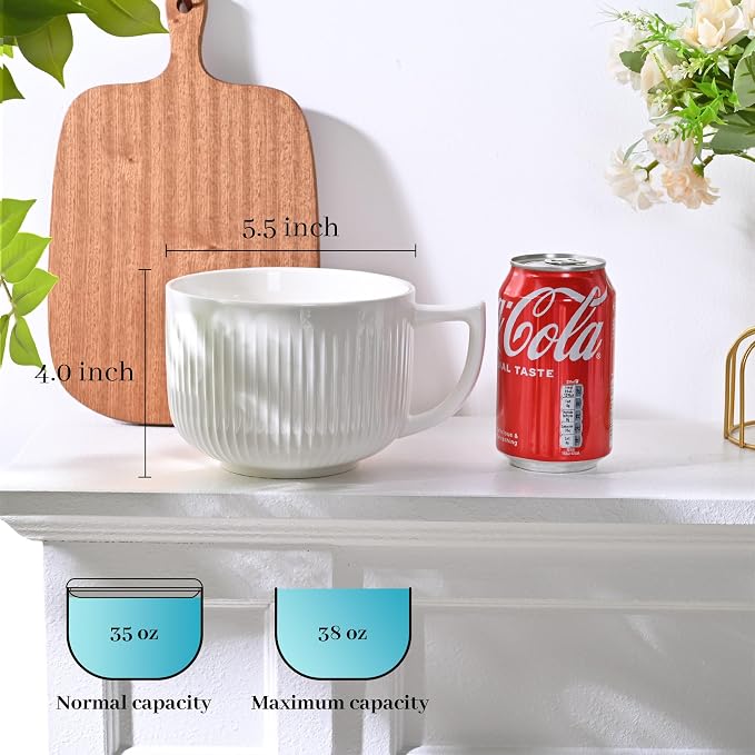 Ceramic Soup Bowl with Handle Set of 2, Extra Large 38oz Ramen Bowl with Lid - Image 2