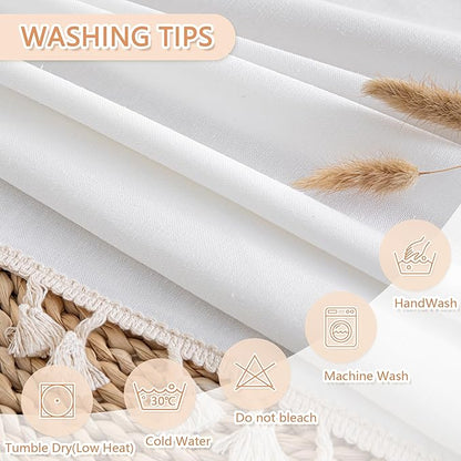 MYSKY HOME White Table Cloth Rectangle, Rectangular Table Cloth, Wrinkle Resistant, Waterproof Tablecloth, Washable Farmhouse Tablecloths, Table Cloths with Tassels for Kitchen Dining, 55"X86"