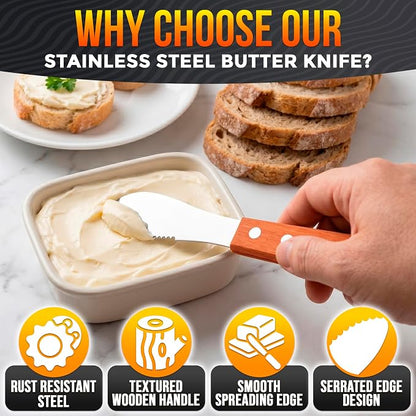 Butter Spreader Knife Set of 4, Wood Handle, 4 Inch Stainless Steel Blade | - Image 3