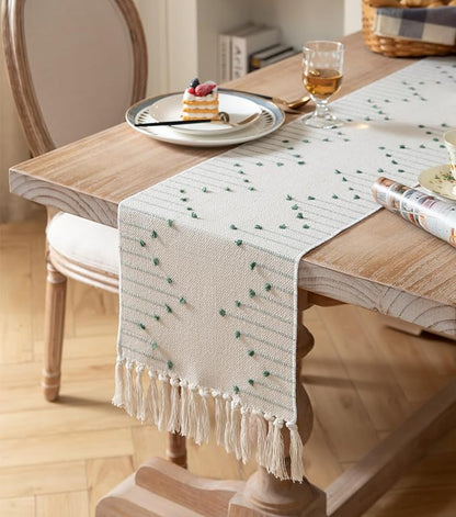 Boho Table Runner 13 x 72 Inch Long Natural Cotton Woven Runner - Image 2