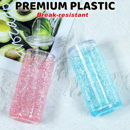 20 Oz Plastic Snowglobe Tumbler, 8 Pack Pre-Drilled Double Wall Acrylic Snow - Image 3