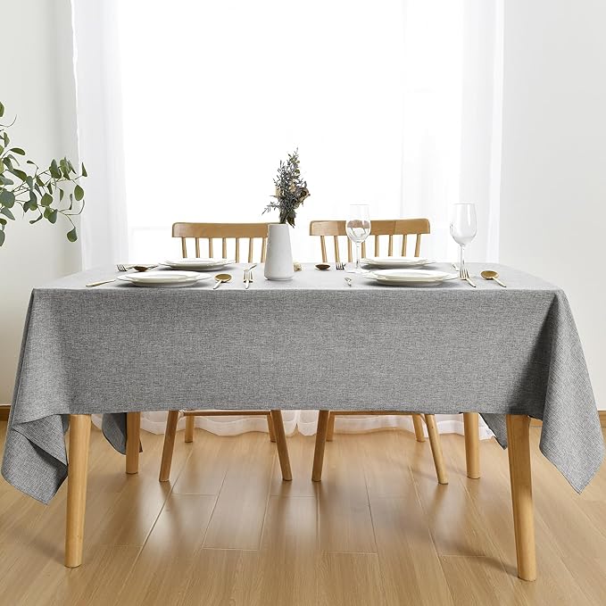 JIUZHEN Rectangle Table Cloth Faux Linen Farmhouse Tablecloth Wrinkle and Stain Resistant Decorative Fabric Table Cover for Kitchen, Dining Room, Parties and Camping, Grey, 52 x 70 Inch