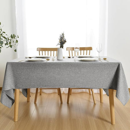 JIUZHEN Faux Linen Farmhouse Tablecloth Rectangular, Wrinkle Stain Resistant Table Cloth Rectangle Table Cover for Kitchen Dining, Holiday Party Dinner, Grey, 70 x 140 Inch