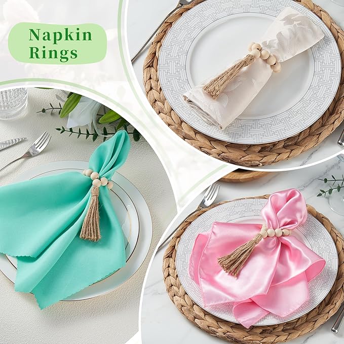 APTWOW Napkin Rings Set of 50, Wooden Napkin Rings, Wood Bead Napkins Rings - Image 4