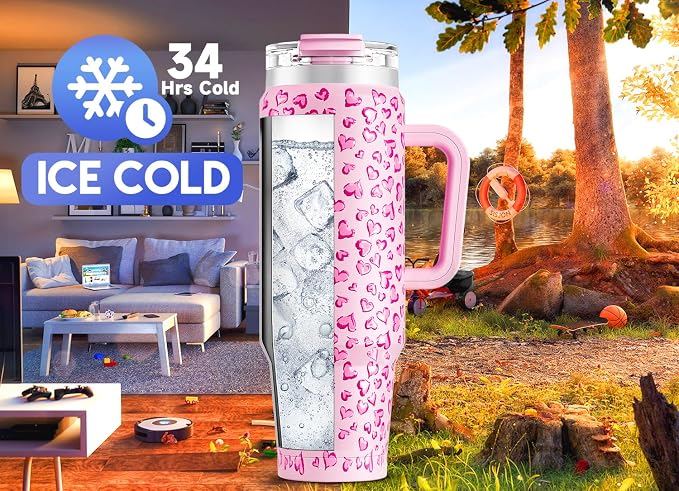 Meoky 40 oz Tumbler with Handle and Straw, Insulated Tumbler with Lid and Straw - Image 2