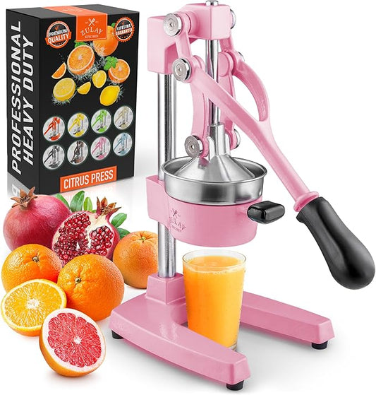 Zulay Kitchen Cast-Iron Orange Juice Squeezer - Heavy-Duty, Easy-to-Clean, Professional Citrus Juicer - Durable Stainless Steel Lemon Squeezer - Sturdy Manual Citrus Press & Orange Squeezer (Pink)