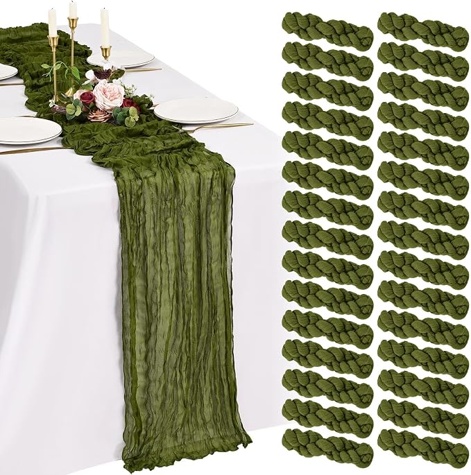 30 Pack Cheesecloth Table Runner 10FT Olive Green Table Runner Boho Gauze by Showgeous