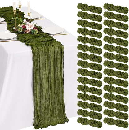 30 Pack Cheesecloth Table Runner 10FT Olive Green Table Runner Boho Gauze by Showgeous