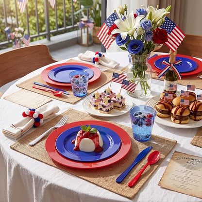KIRE 150PCS 4th of July Plates & Red White Blue Disposable Plastic Silverware - Image 5