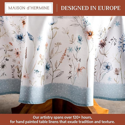 Maison d' Hermine Table Cloth Round Table 100% Cotton 63 Inches Fall Tablecloth Reusable Everyday Use for Thanksgiving Christmas Decorations Dining Farmhouse Party (Ice Florals)