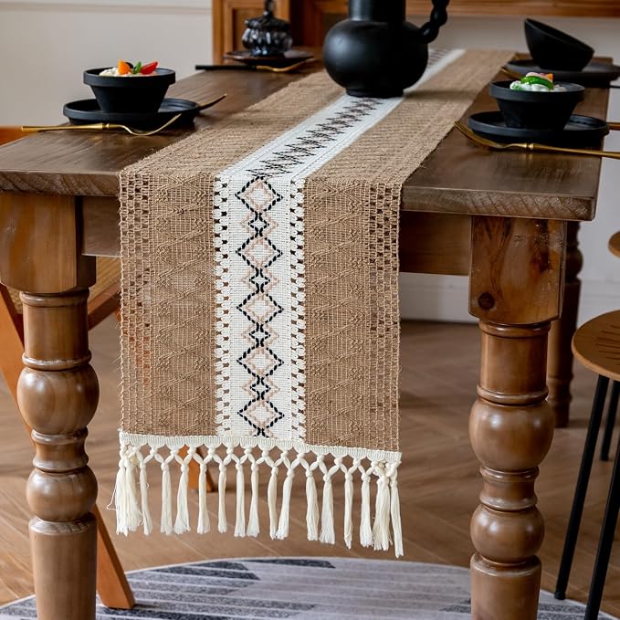 EMMTEEY Macrame Table Runner Boho Style 36 Inches Long, Scratch & Heat Resistant by EMMTEEY