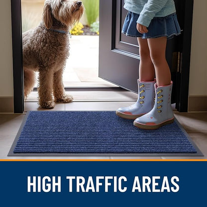 OLANLY Front Door Mat Indoor Outdoor Entrance, Waterproof Heavy Duty Doormat, Fade Resistant, Low Profile, Easy Clean Patio Porch Welcome Floor Mats for Entry, 59x40, Blue