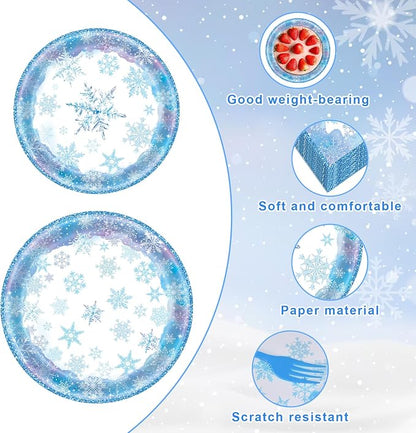 96 Pieces Snowflake Winter Tableware Set – Blue Disposable Plates, and Forks - Image 3