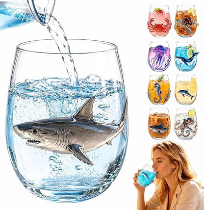 Great White Shark 3D Stemless Wine Glass, Novelty Drinking Tumbler | Artisanal by Unknown