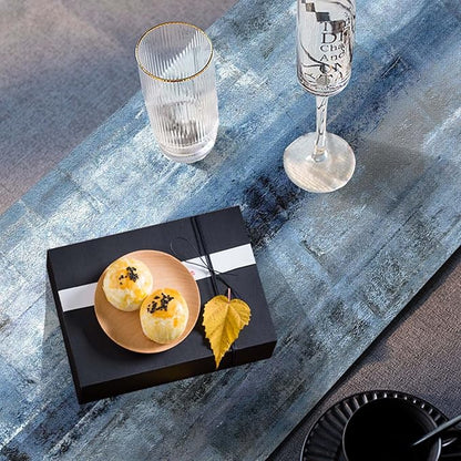 Mcalk Dark Blue Table Runner and Placemats Set of 6 Pieces, Blue Placemat, Cloth Place Mats Indoor for Kitchen, Washable Abstract Placemats Linen Material for Dining Table
