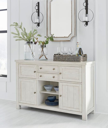 Signature Design by Ashley Robbinsdale Casual 4-Door Dining Server with Adjustable Shelves and Felt-Lined Drawers, White